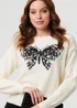 Izabel London White Sparkly Butterfly Detail Relaxed Jumper - M Image 3