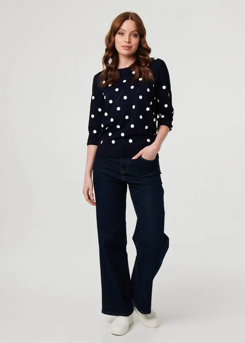 Izabel London Navy Polka Dot Print 3/4 Sleeve Slim Jumper - 8 Image 4