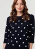 Izabel London Navy Polka Dot Print 3/4 Sleeve Slim Jumper - 8 Image 3