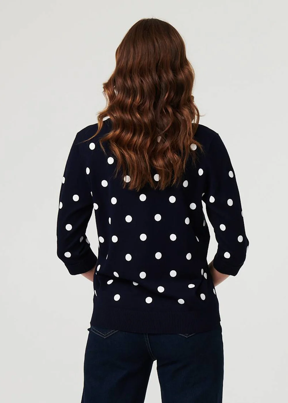 Izabel London Navy Polka Dot Print 3/4 Sleeve Slim Jumper - 8 Image 2