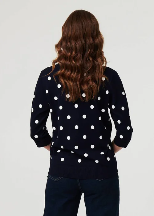 Izabel London Navy Polka Dot Print 3/4 Sleeve Slim Jumper - 8 Image 2