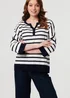 Izabel London Navy Striped Oversized Drop Shoulder Top - S/M Image 1