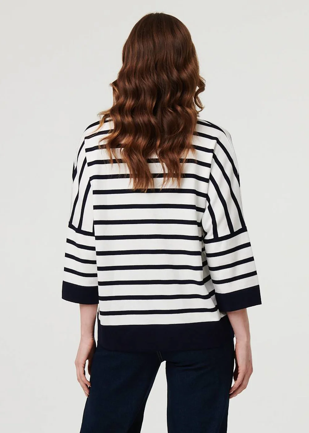 Izabel London Navy Striped Oversized Drop Shoulder Top - S/M Image 2