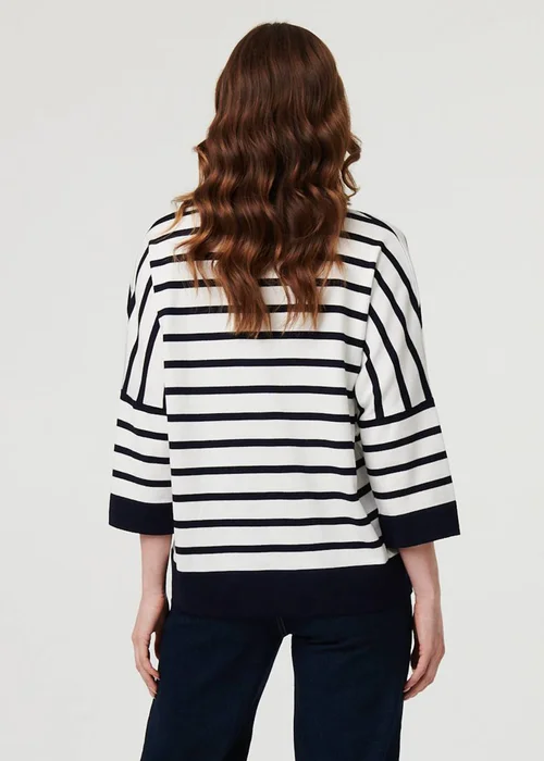 Izabel London Navy Striped Oversized Drop Shoulder Top - Medium/Large Image 2