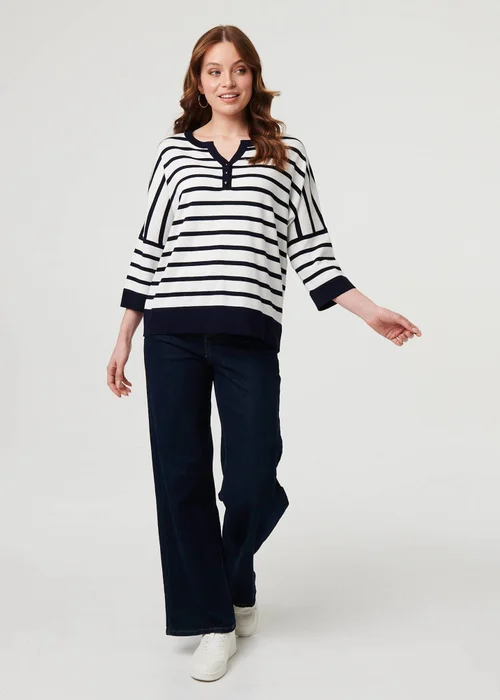 Izabel London Navy Striped Oversized Drop Shoulder Top - Medium/Large Image 4
