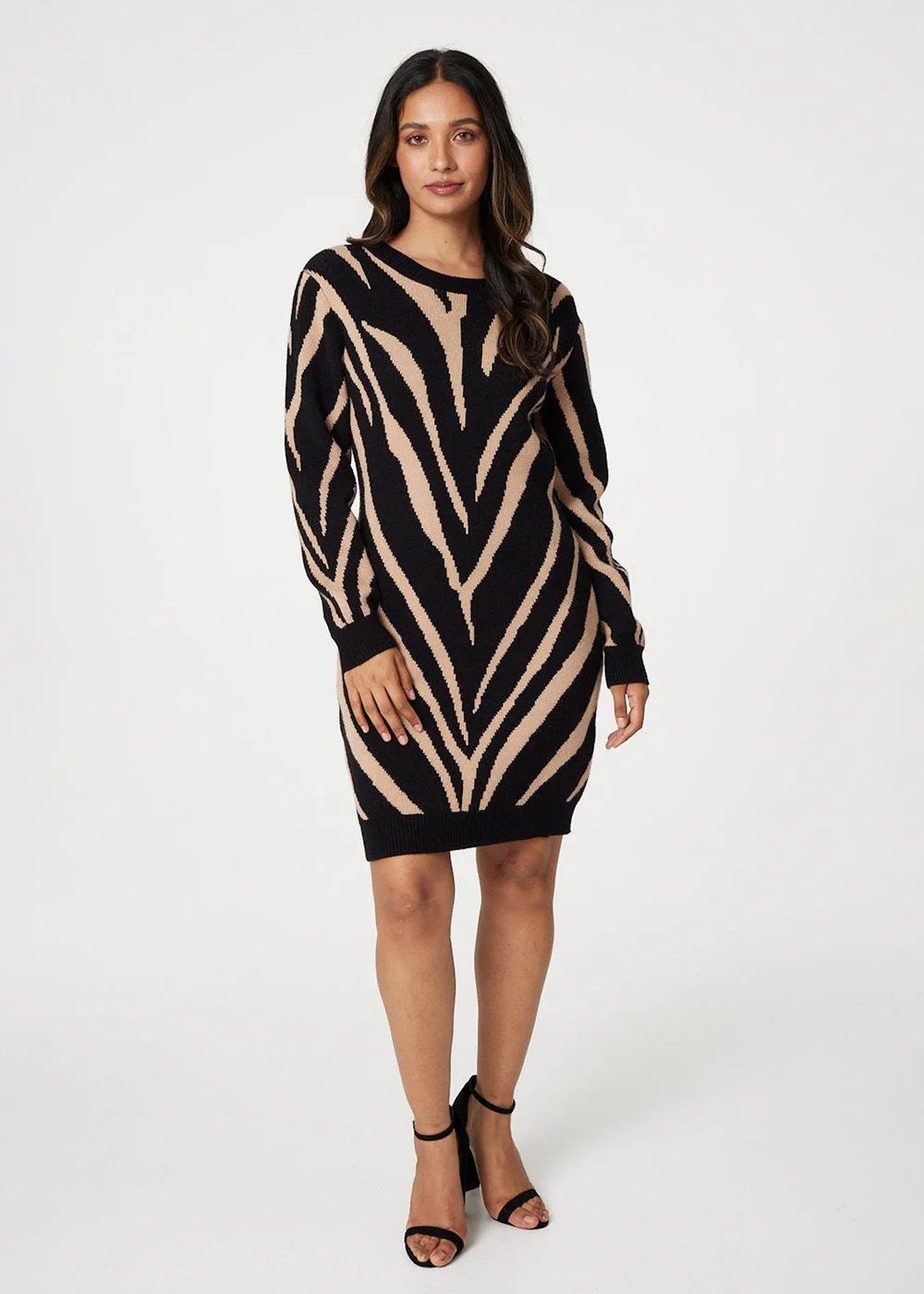 Izabel London Black Animal Print Short Knit Dress - 18 Image 1