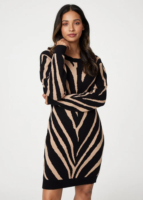 Izabel London Black Animal Print Short Knit Dress - 18 Image 3