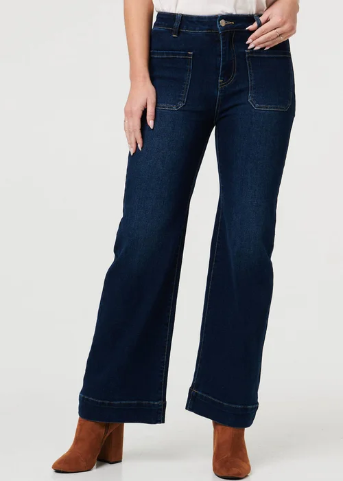 Izabel London Blue Pocket Detail High Waist Wide Jeans - 8 Image 4