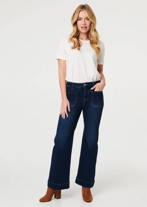 Izabel London Blue Pocket Detail High Waist Wide Jeans - 8 Image 1