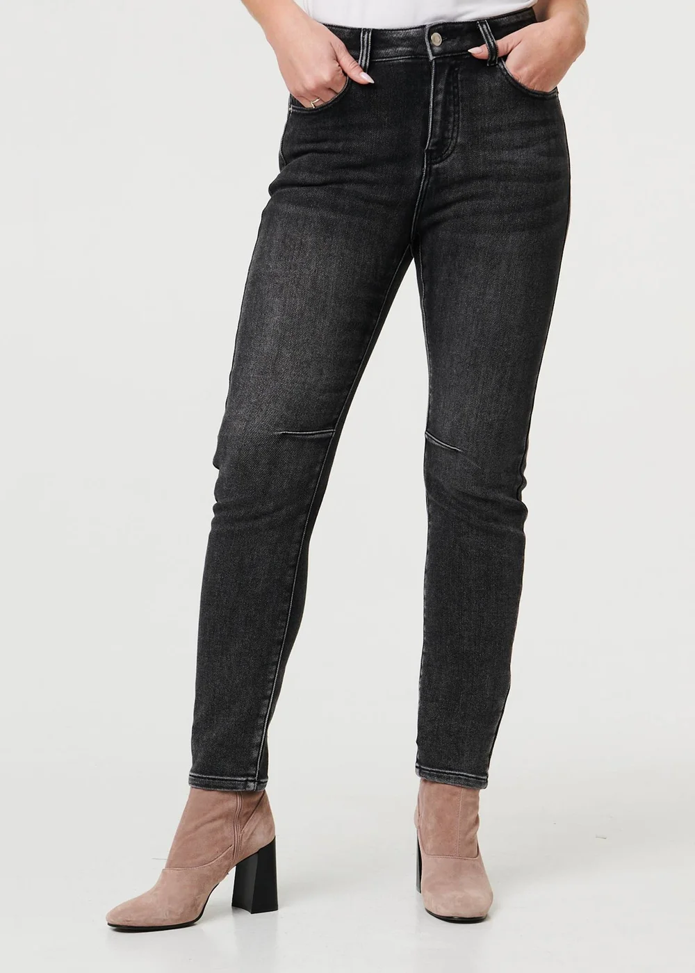 Izabel London Black High Waist Washed Texture Slim Jeans - 8 Image 4