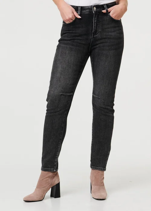 Izabel London Black High Waist Washed Texture Slim Jeans - 8 Image 4