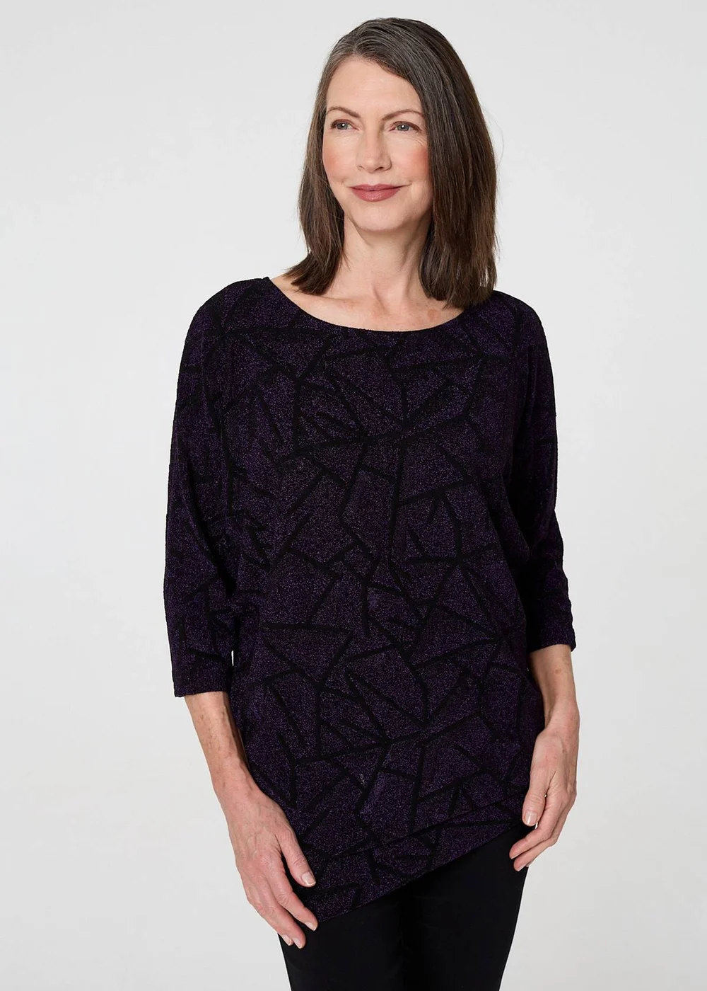 Izabel London Purple Sparkly Knit Batwing Sleeve Tunic Top - 14 Image 1