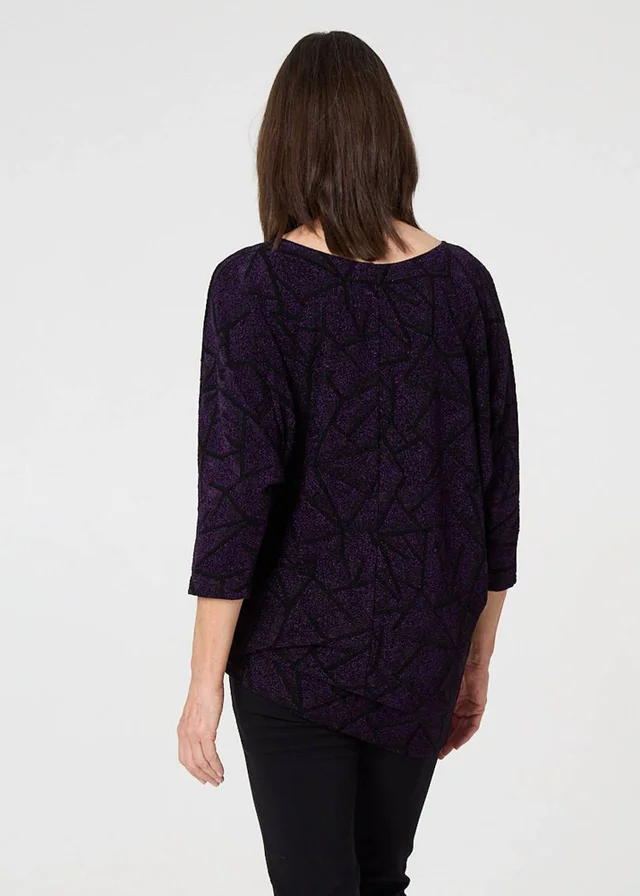 Izabel London Purple Sparkly Knit Batwing Sleeve Tunic Top