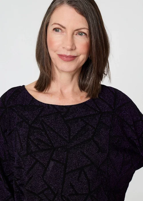 Izabel London Purple Sparkly Knit Batwing Sleeve Tunic Top - 14 Image 3