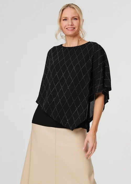 Izabel London Black Geo Print Cut-Out 1/2 Sleeve Blouse - 14 Image 1