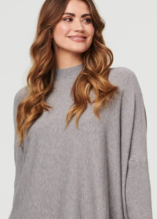 Izabel London Grey High Neck Batwing Sleeve Relaxed Jumper - Small/Medium Image 3