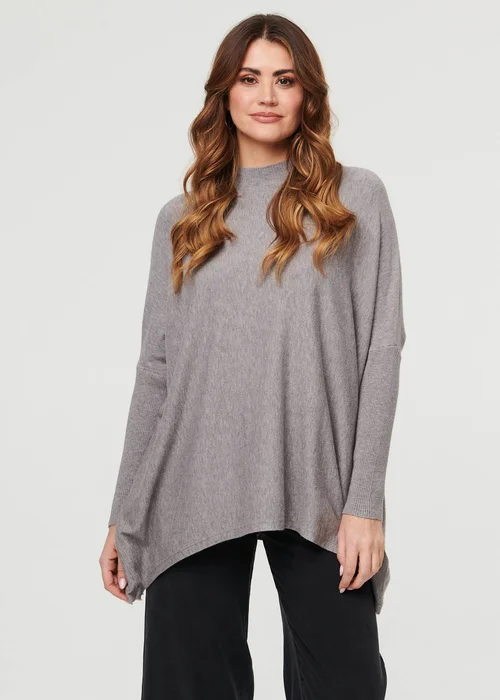 Izabel London Grey High Neck Batwing Sleeve Relaxed Jumper - Small/Medium Image 1