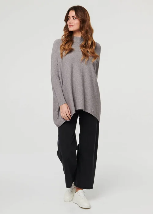 Izabel London Grey High Neck Batwing Sleeve Relaxed Jumper - Small/Medium Image 4