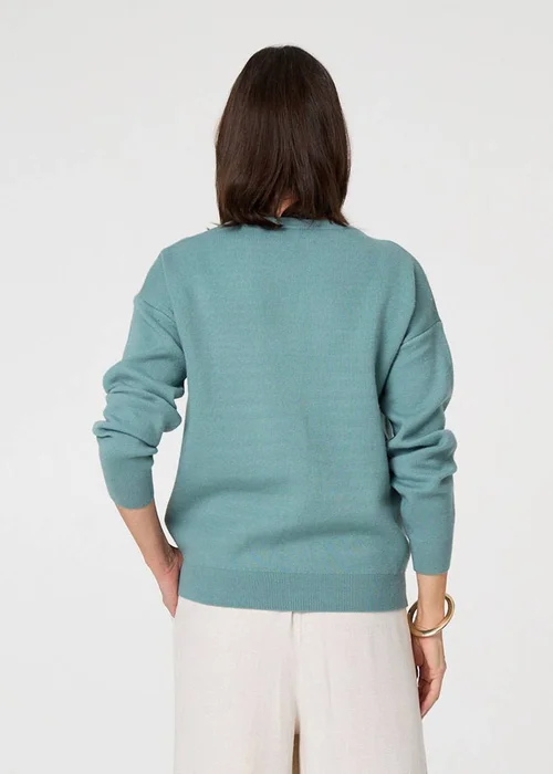 Izabel London Green Embroidered Front Long Sleeve Jumper - Size 14 Image 2