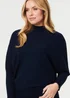 Izabel London Navy Striped Texture High Neck Relaxed Jumper - S/M Image 3