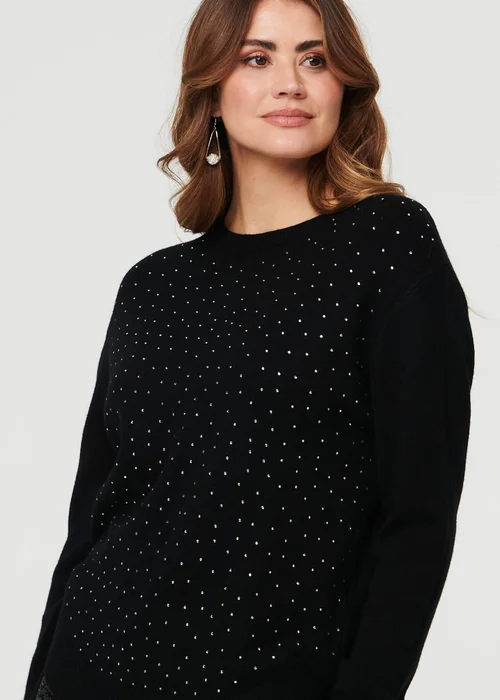 Izabel London Black Sparkle Detail Relaxed Jumper - S/M Image 3