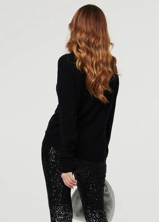 Izabel London Black Sparkle Detail Relaxed Jumper