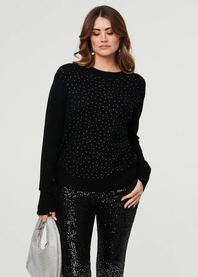 Izabel London Black Sparkle Detail Relaxed Jumper