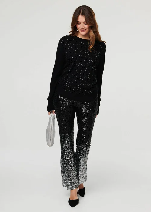 Izabel London Black Sparkle Detail Relaxed Jumper - S/M Image 4