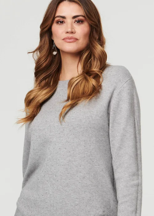 Izabel London Grey Sparkle Detail Relaxed Jumper - M/L Image 3