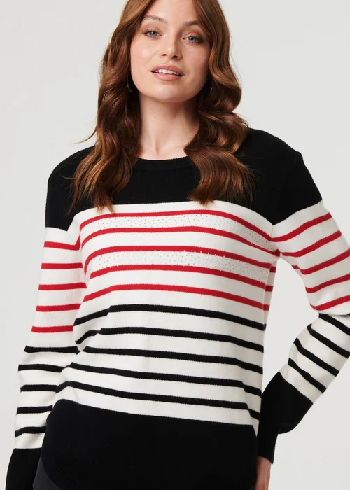 Izabel London Black Diamante Trim Striped Jumper - 14 Image 3