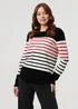 Izabel London Black Diamante Trim Striped Jumper - 14 Image 1