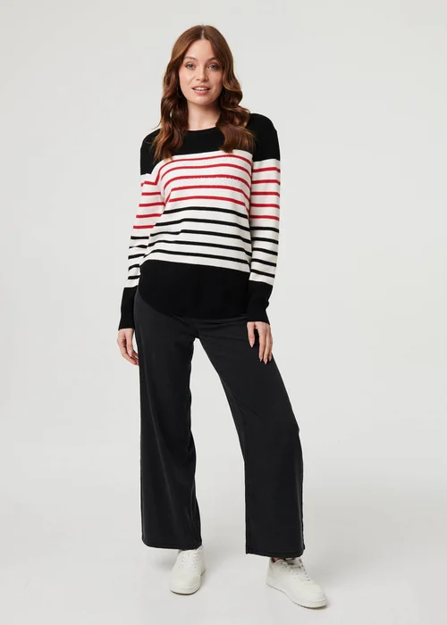 Izabel London Black Diamante Trim Striped Jumper - 14 Image 4