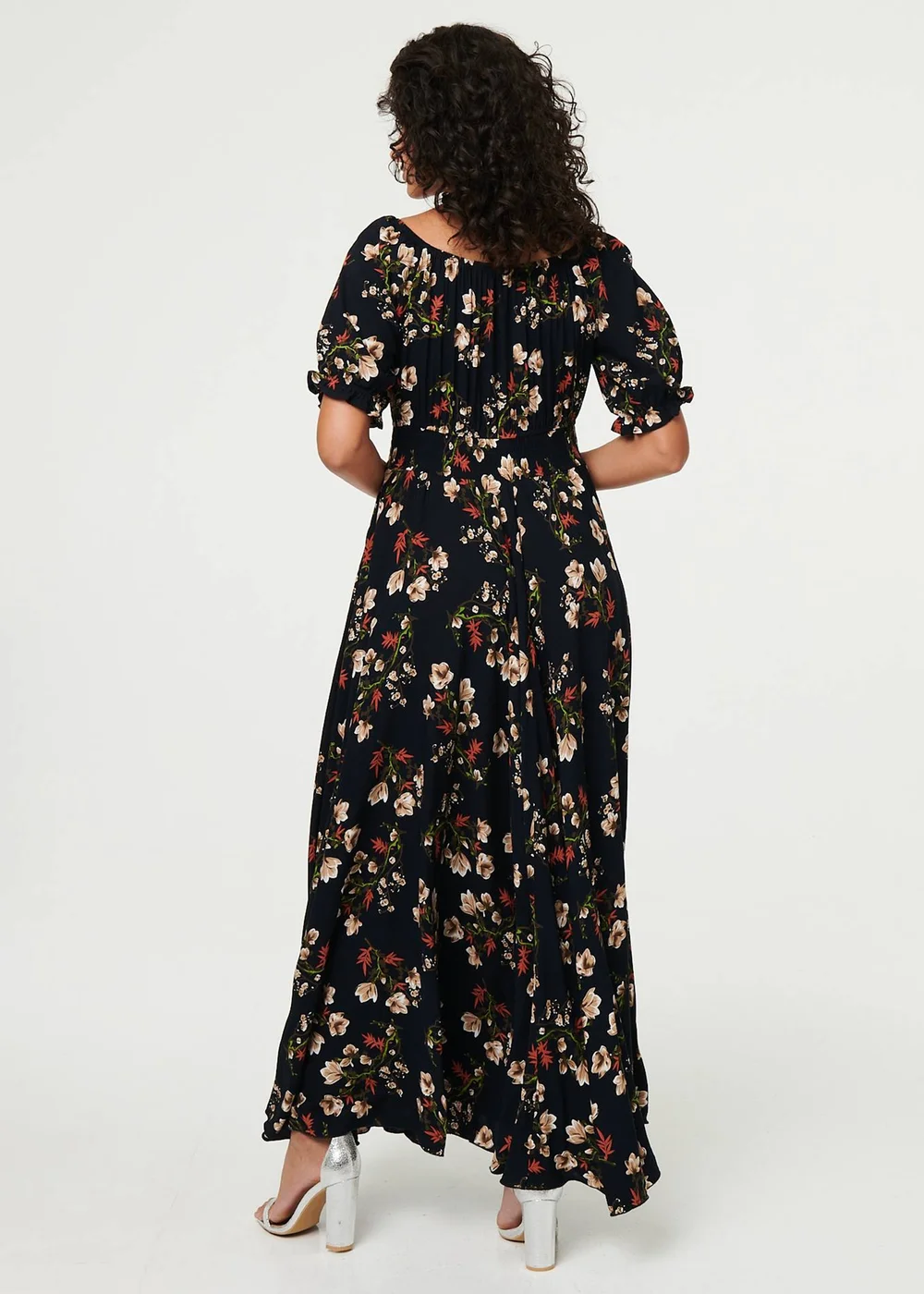 Izabel London Navy Floral Bardot Shirred Empire Maxi Dress - 14 Image 2