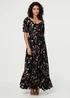 Izabel London Navy Floral Bardot Shirred Empire Maxi Dress - 14 Image 1