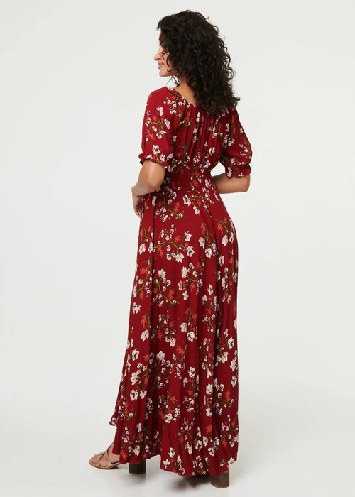 Izabel London Red Floral Bardot Shirred Empire Maxi Dress - 8 Image 2