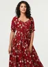 Izabel London Red Floral Bardot Shirred Empire Maxi Dress - 8 Image 4