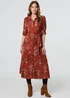Izabel London Orange Leaf Print Tie Waist Midi Shirt Dress - 8 Image 1