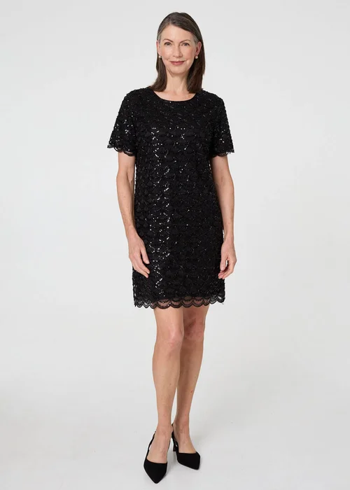 Izabel London Black Sparkly Embellished Short Shift Dress - 12 Image 4