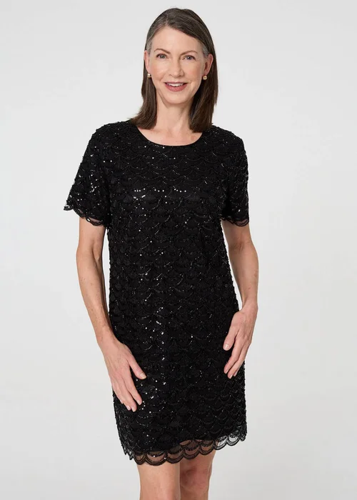 Izabel London Black Sparkly Embellished Short Shift Dress - 12 Image 1