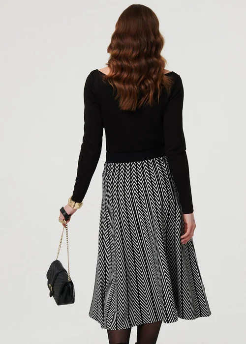 Izabel London Black Chevron Print High Waist Knit Midi Skirt - 8 Image 2