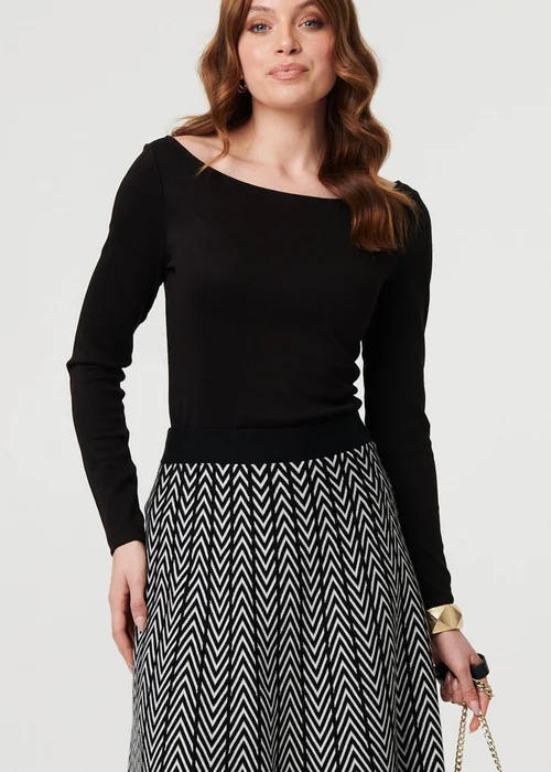 Izabel London Black Chevron Print High Waist Knit Midi Skirt - 8 Image 3