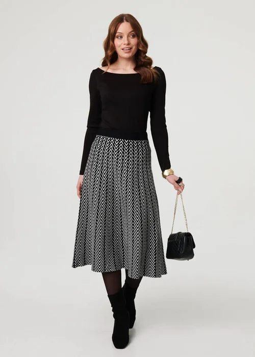Izabel London Black Chevron Print High Waist Knit Midi Skirt - 8 Image 4