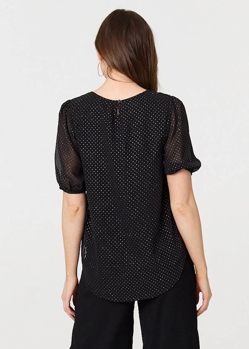 Izabel London Black Polka Dot Print Semi Sheer Blouse - 14 Image 2
