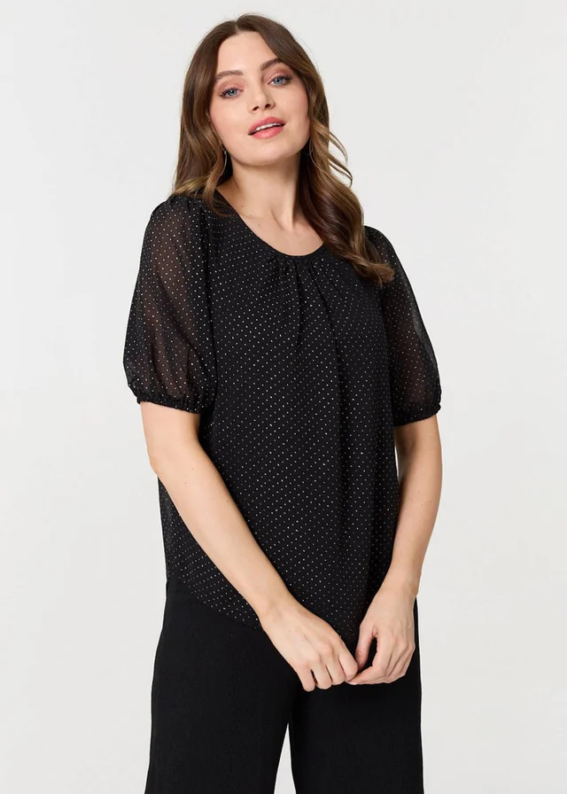 Izabel London Black Polka Dot Print Semi Sheer Blouse