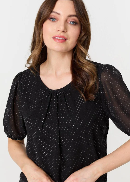 Izabel London Black Polka Dot Print Semi Sheer Blouse - 14 Image 3