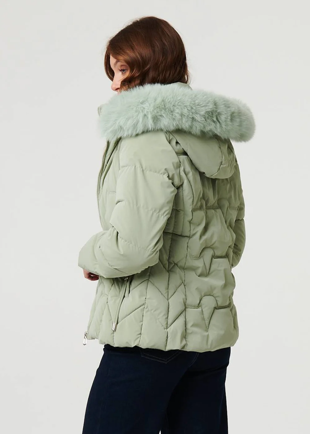 Izabel London Green Faux Fur Trim Hooded Zip-Up Jacket - XL Image 2