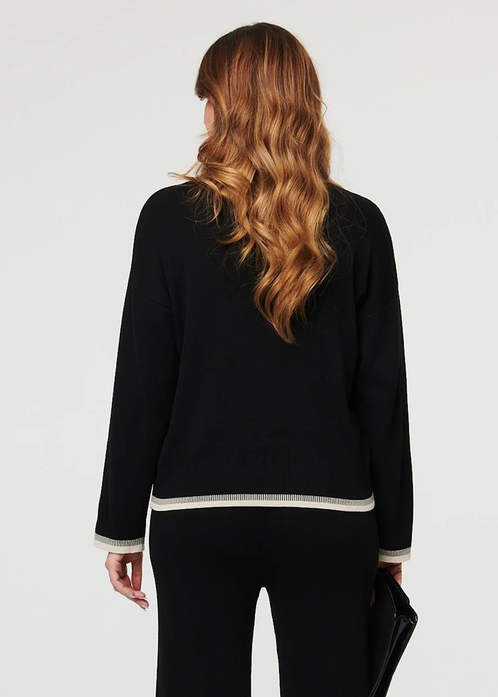 Izabel London Black Floral Trim Jumper & Trousers Co-Ord Set - S Image 2