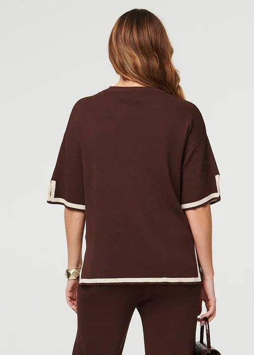 Izabel London Brown Floral Trim Top & Trousers Co-Ord Set - S Image 2