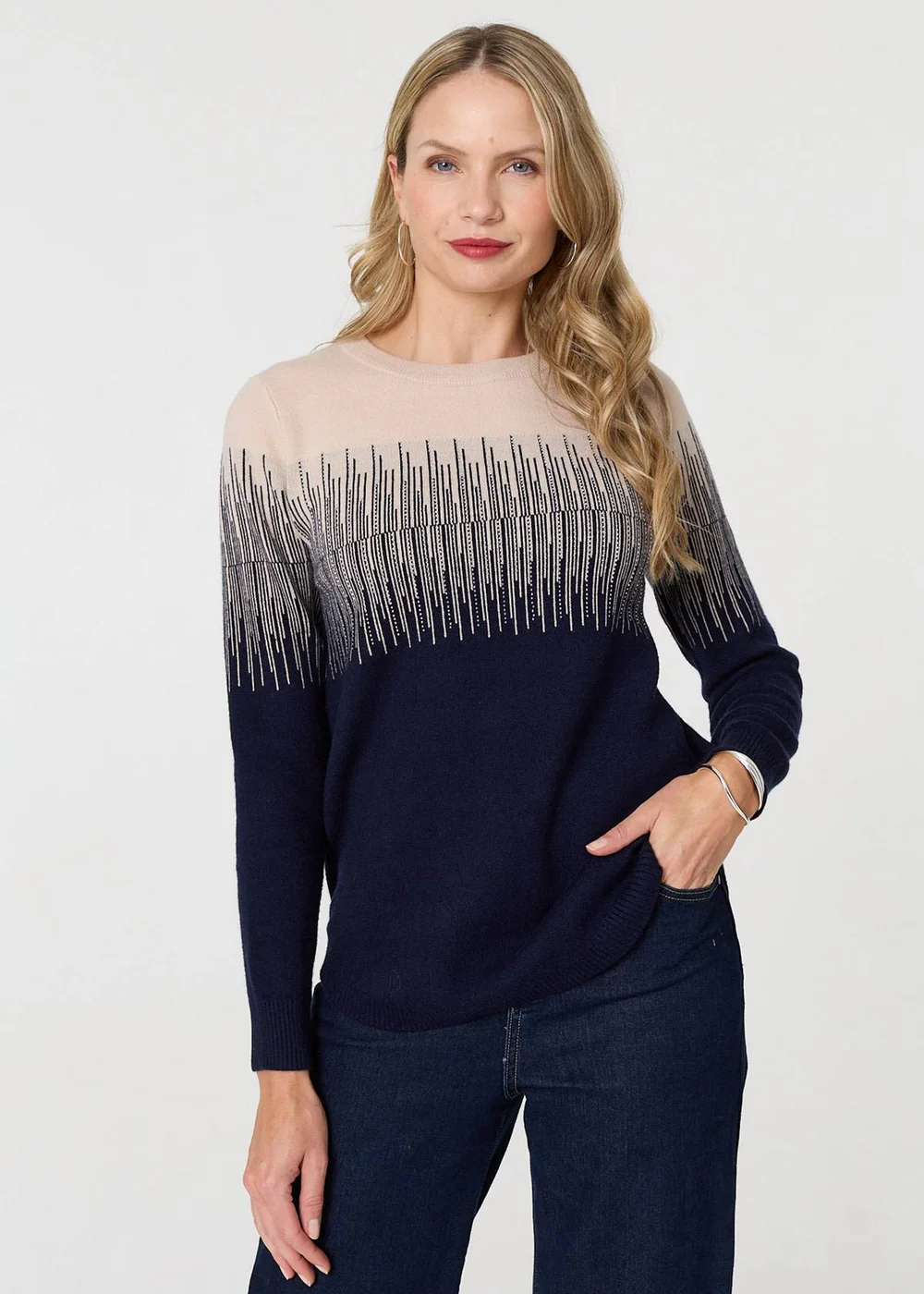 Izabel London Navy Sparkly Embellished Long Sleeve Jumper - 12 Image 1