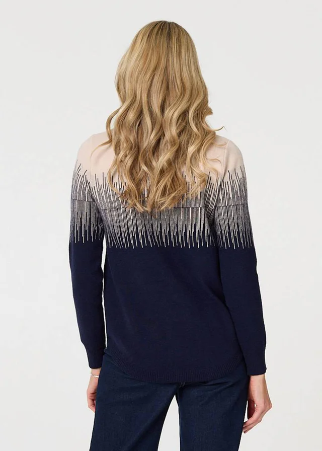 Izabel London Navy Sparkly Embellished Long Sleeve Jumper